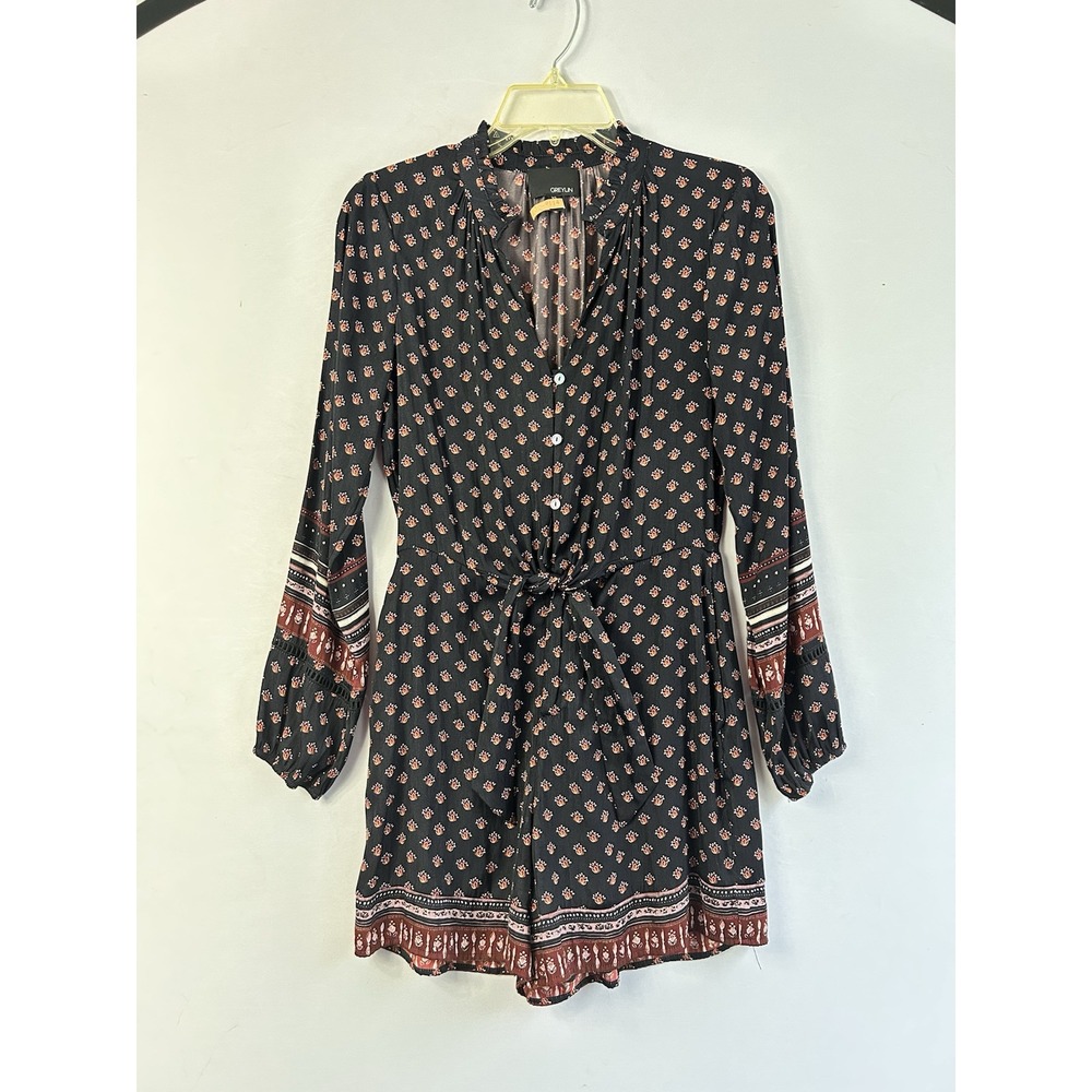 Anthropologie Greylin Romper Women's XS Long Sleeve Floral Pattern Tie Front
